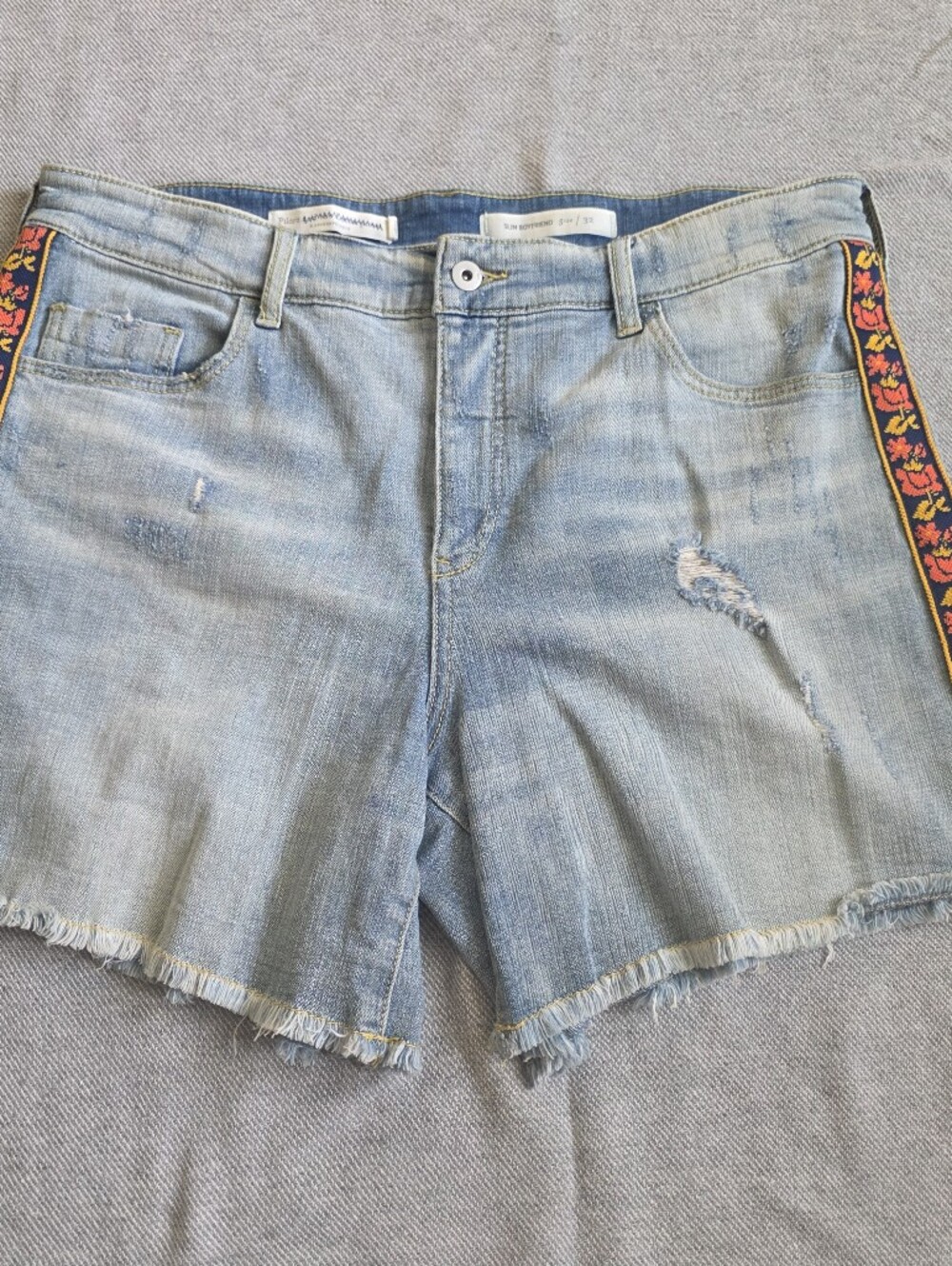 Anthropologie Light Blue Denim Jean Shorts with Embroidered Side Tape